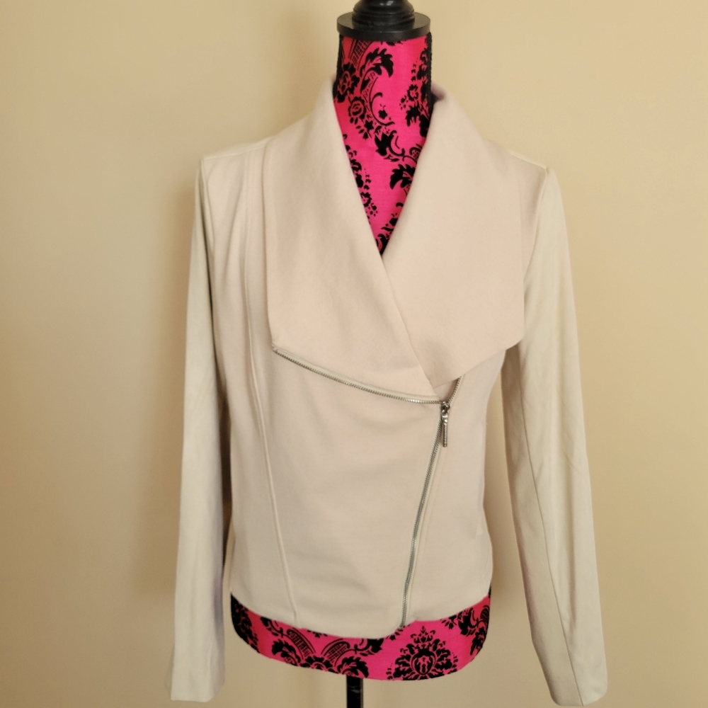 H by Halston Womens Cream Moto Jacket Sz 4